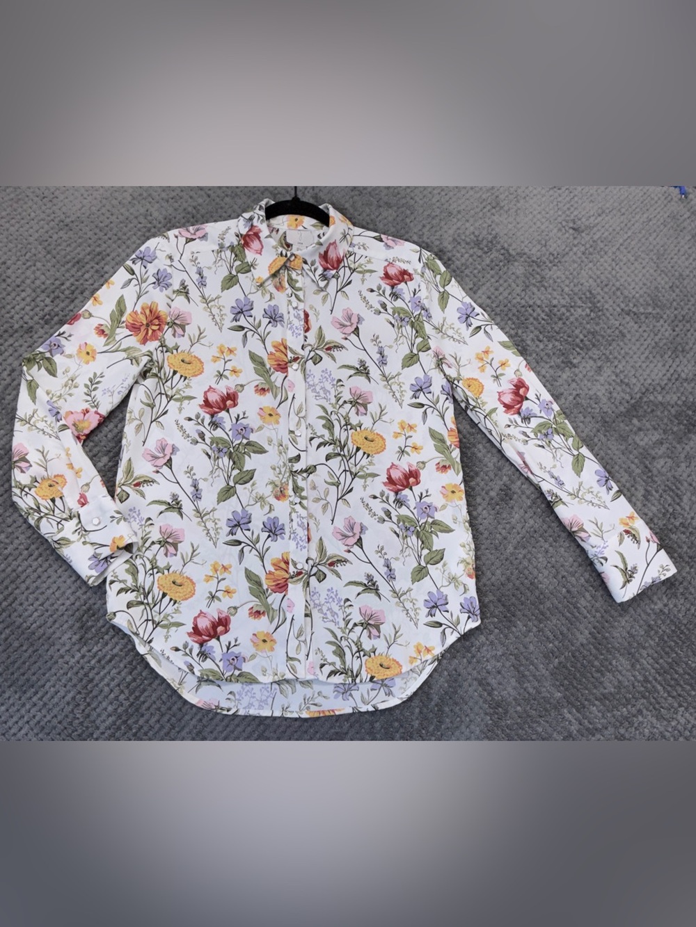 Joie White Floral Button-Down Blouse with Multicolor Bloom Print Silky